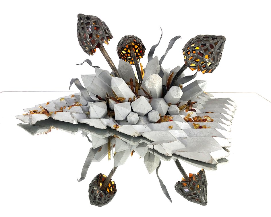 Lex Shute_Freedom Caps, 2025. Stained glass, lead, tin, concrete, 13x26x22cm_Alt View