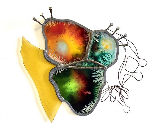 Lex Shute_Athena's Familiar, 2020. Oil, glass, lead, steel, horseshoe nails, 32x33x4cm copy_web
