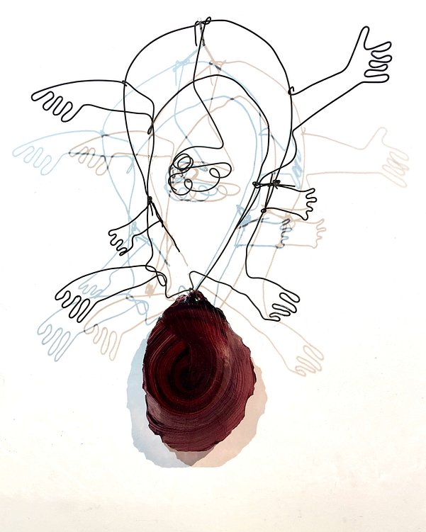 Lex Shute_Sheela-na-gig,2020. Burnt wire, glass, oil, 38x28x14cm_web