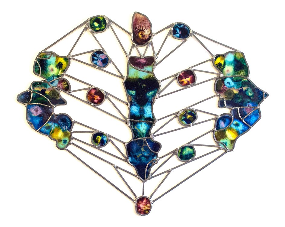 Lex Shute_Celestial Zeta Hawker, 2020. Oil, glass, lead, 84x103x1.5cm_web