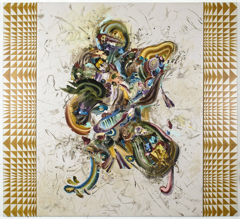 Lex Shute_Ancient Drone Arrows, 2019. Oil on canvas, 126x139 in 3 parts_web